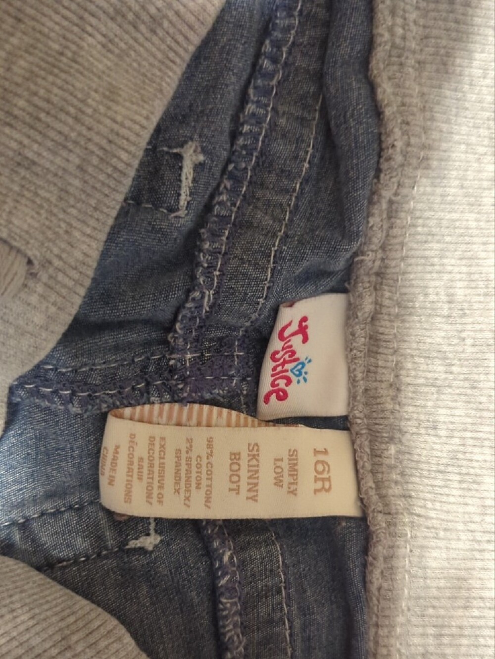 Justice Light Blue Denim Jeans with Gray Waistband - Picture 4 of 4